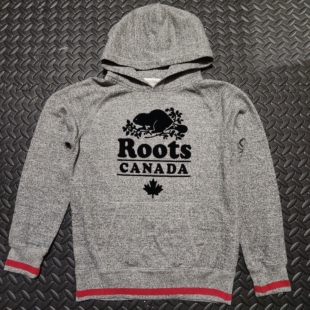 Roots Heather Gray Hoodie with Red Accents